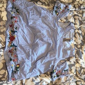 Open shoulder blue strip blouse